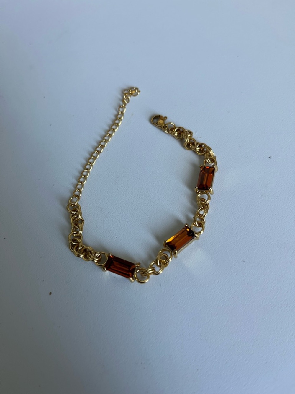 Gold Chain Bracelet with Amber-Orange Rectangular Stones - Women Jewelry